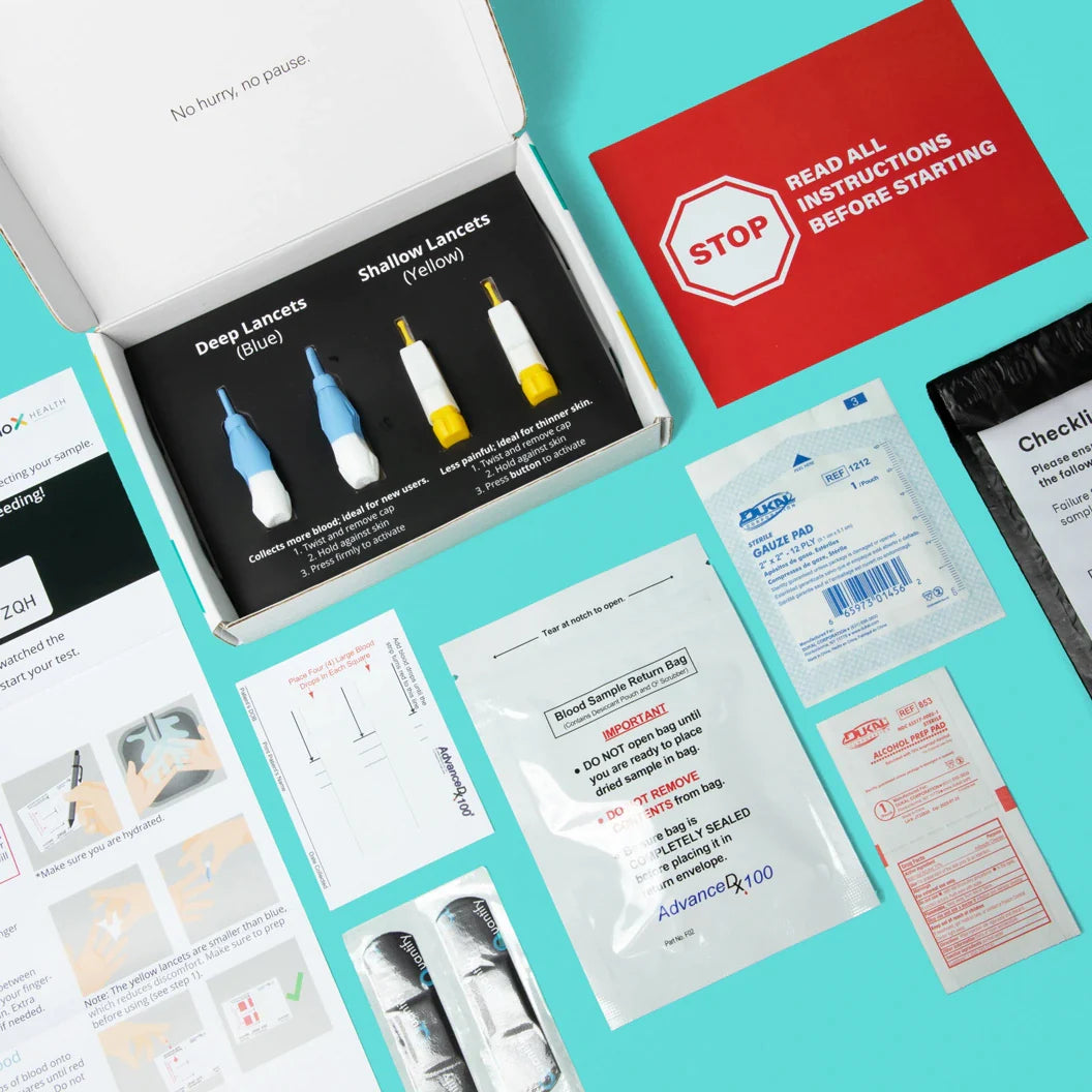 Contents of SiPhoX Health Home Blood Test Kit